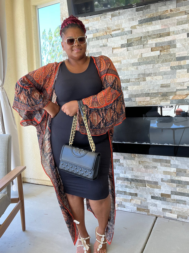 Women’s Paisley Print Side Slit Kimono - Fabulously Dressed Boutique 