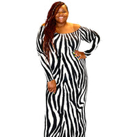 Plus Elegant Zebra Print Off The Shoulder Maxi Dress - Fabulously Dressed Boutique 