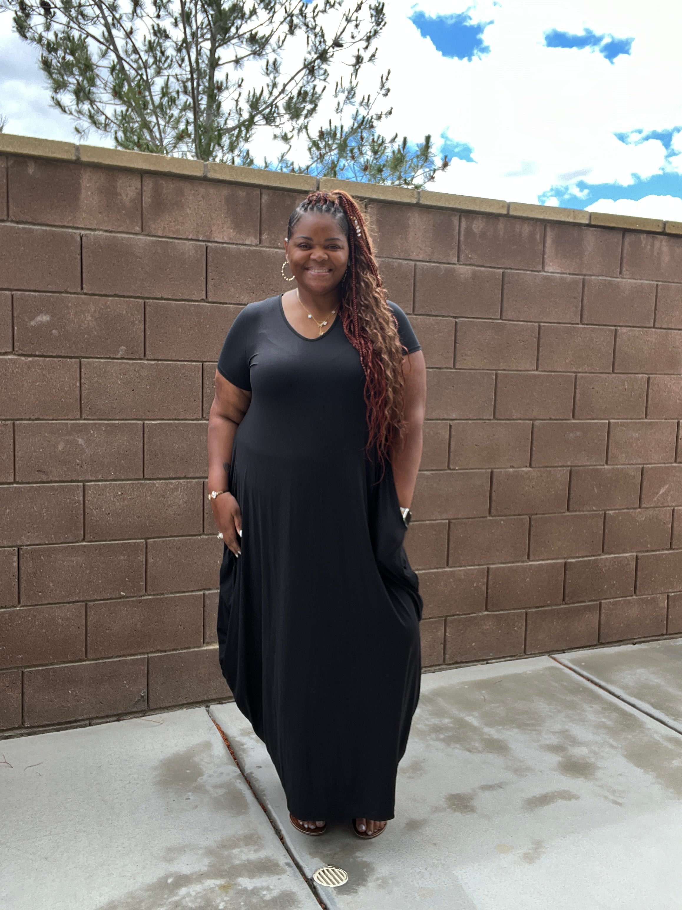 Plain black maxi dress plus size sale