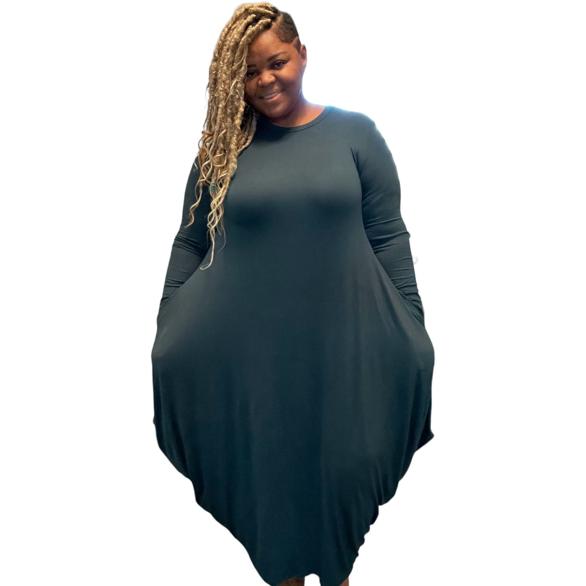 Plus Size Draped Long Sleeve Maxi Dress - Fabulously Dressed Boutique 