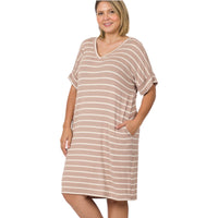 Plus Size Everyday Basic Striped Tunic Dress - Fabulously Dressed Boutique 