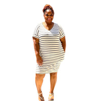 Plus Size Everyday Basic Striped Tunic Dress - Fabulously Dressed Boutique 