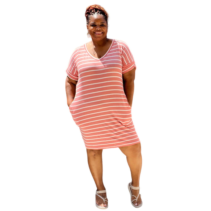 Plus Size Everyday Basic Striped Tunic Dress - Fabulously Dressed Boutique 