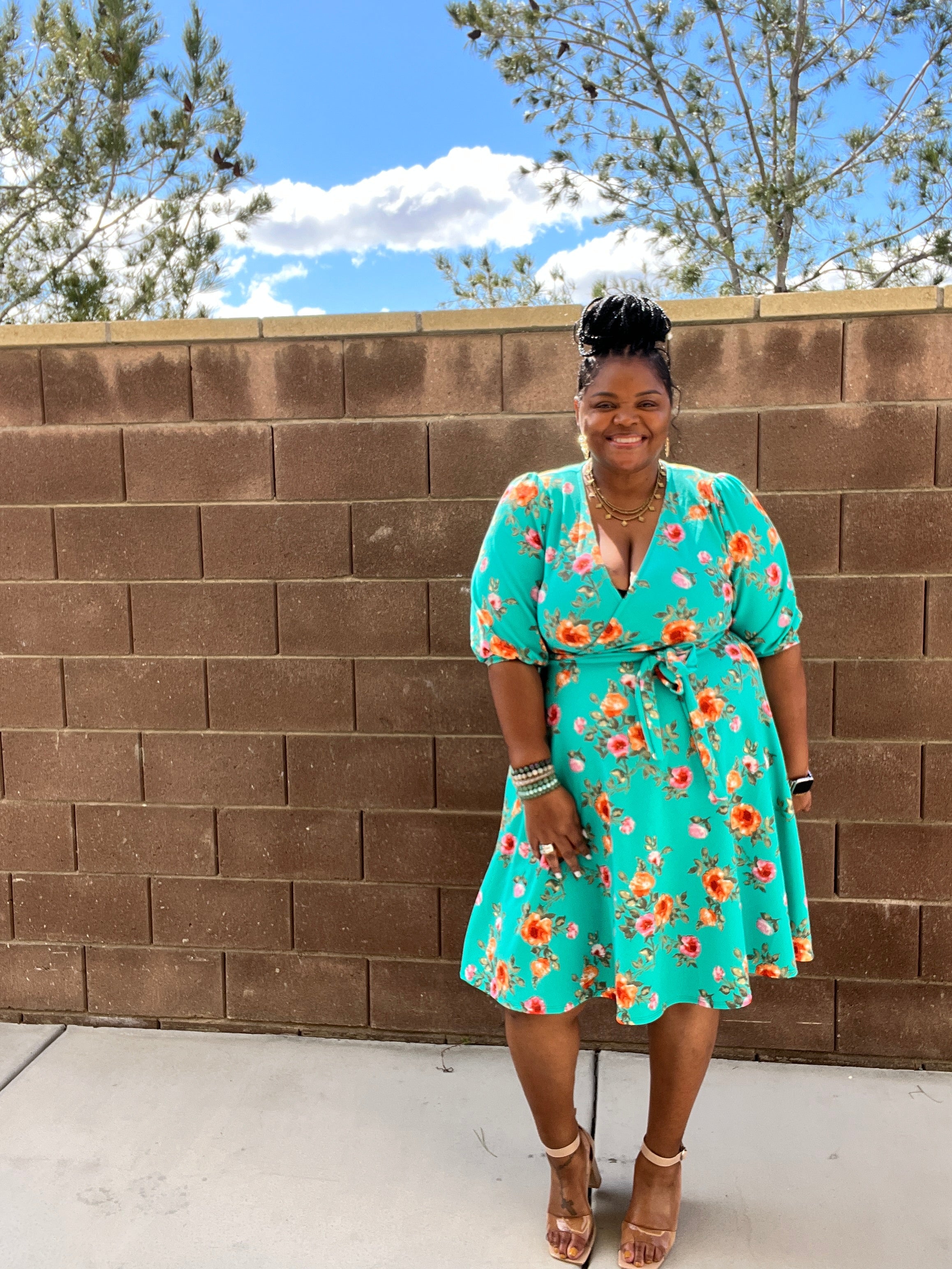 Plus Size Floral A Line Flare Dress With Belt - Fabulously Dressed