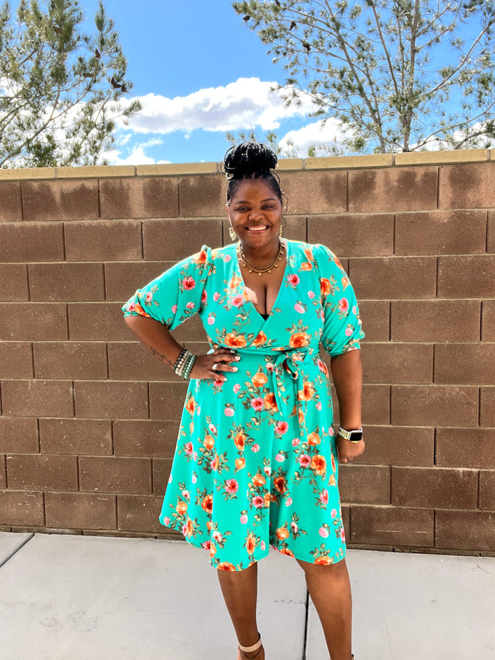 Plus Size Floral A Line Flare Dress With Belt - Fabulously Dressed Boutique 