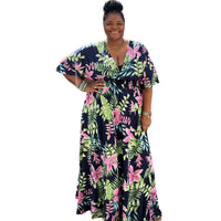 Plus Size Floral Tropical V Cut Maxi Dress - Fabulously Dressed Boutique 