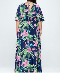 Plus Size Floral Tropical V Cut Maxi Dress - Fabulously Dressed Boutique 