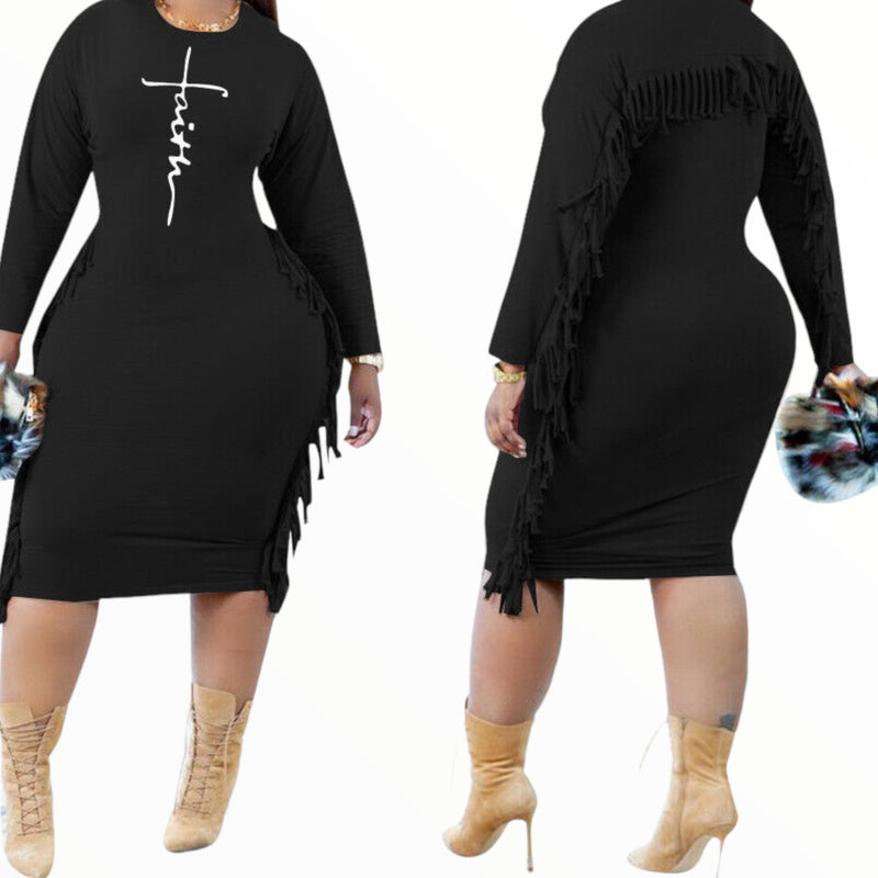 Plus Size Little Black Fringe Dress - Fabulously Dressed Boutique 