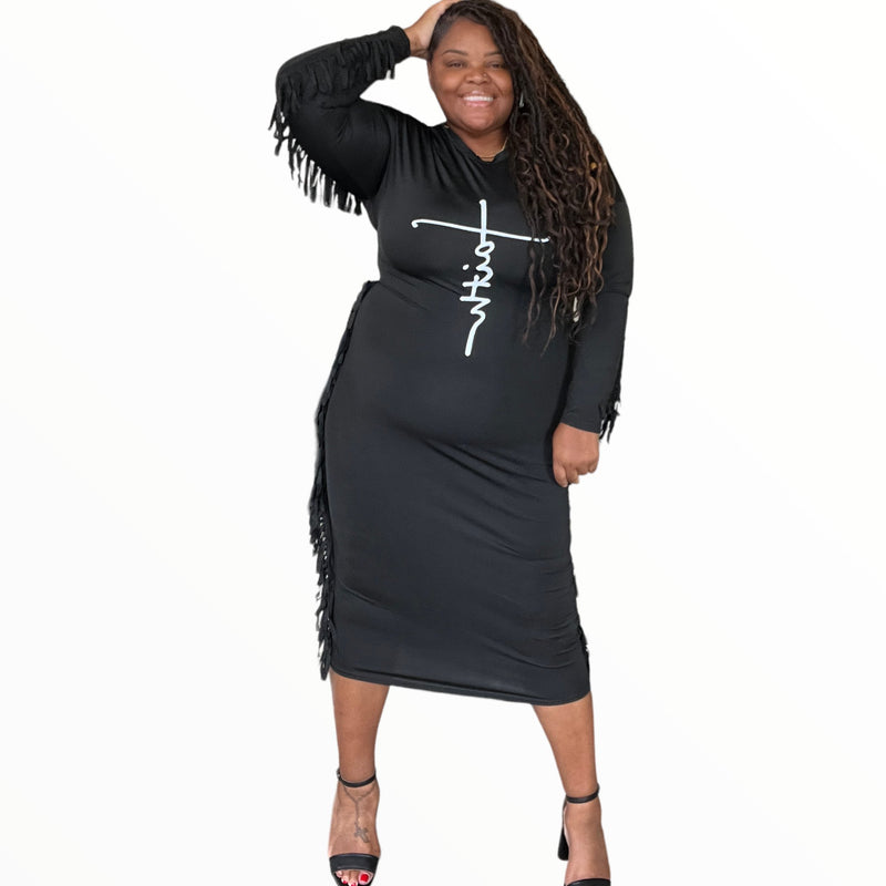 Plus Size Little Black Fringe Dress - Fabulously Dressed Boutique 