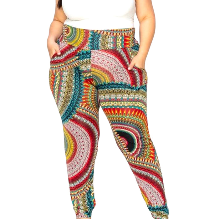 Plus Size Multi Print Pants With Pockets - Fabulously Dressed Boutique 