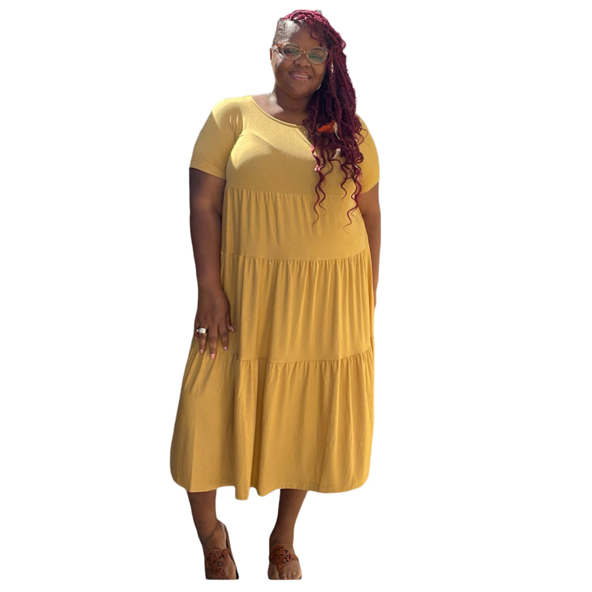The Mustard Fit and Flare Midi Dress - Fabulously Dressed Boutique 