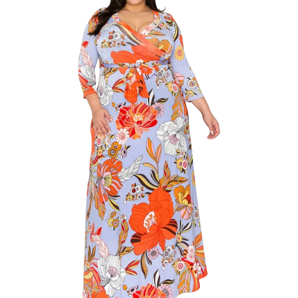 Plus Size Vibrant Floral Faux Wrap Maxi Dress - Fabulously Dressed Boutique 