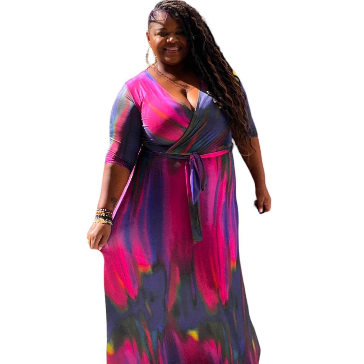 Plus Size Vibrant Purple Faux Wrap Maxi Dress - Fabulously Dressed Boutique 