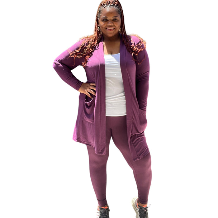 Plus Size Woman's Long Sleeve Cardigan With Legging Set - Fabulously Dressed Boutique 