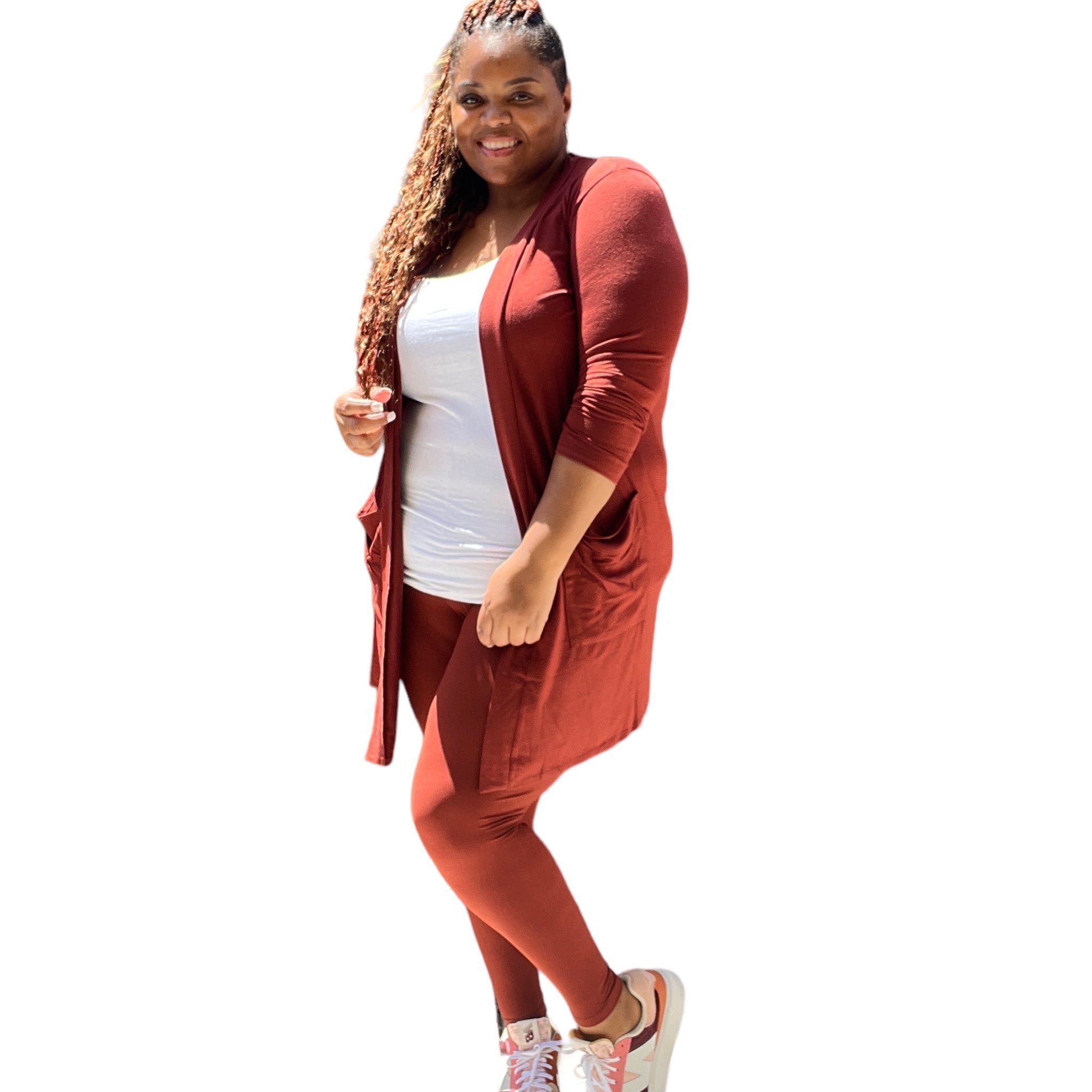 Plus Size Woman's Long Sleeve Cardigan With Legging Set - Fabulously Dressed Boutique 