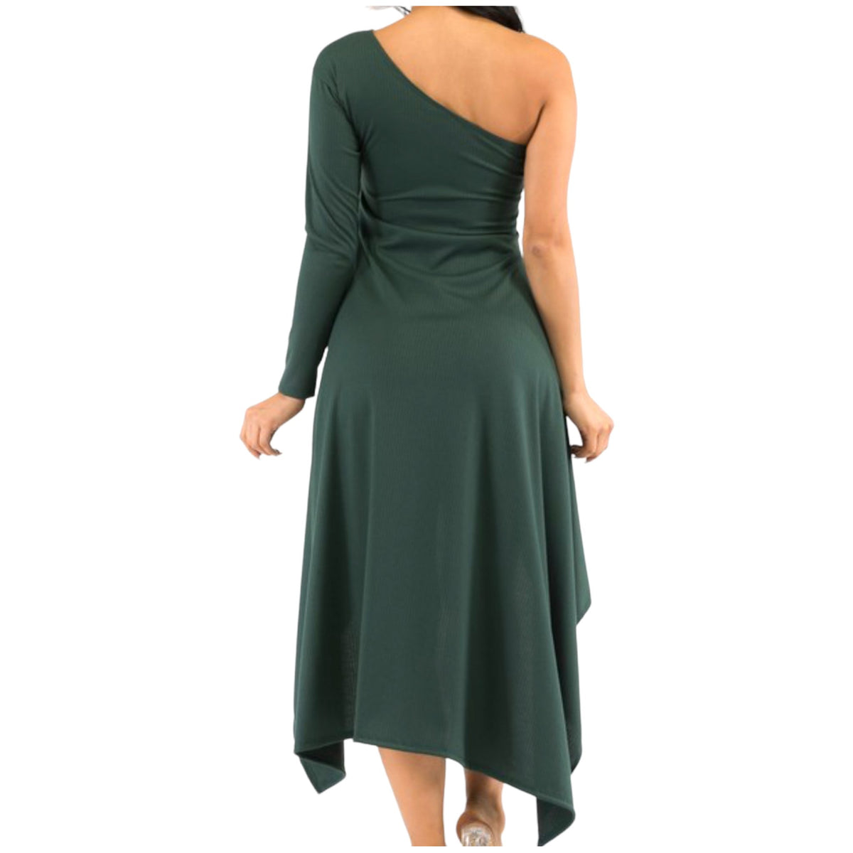 Plus Size Women’s Emerald Green One Shoulder Dress - Fabulously Dressed Boutique 
