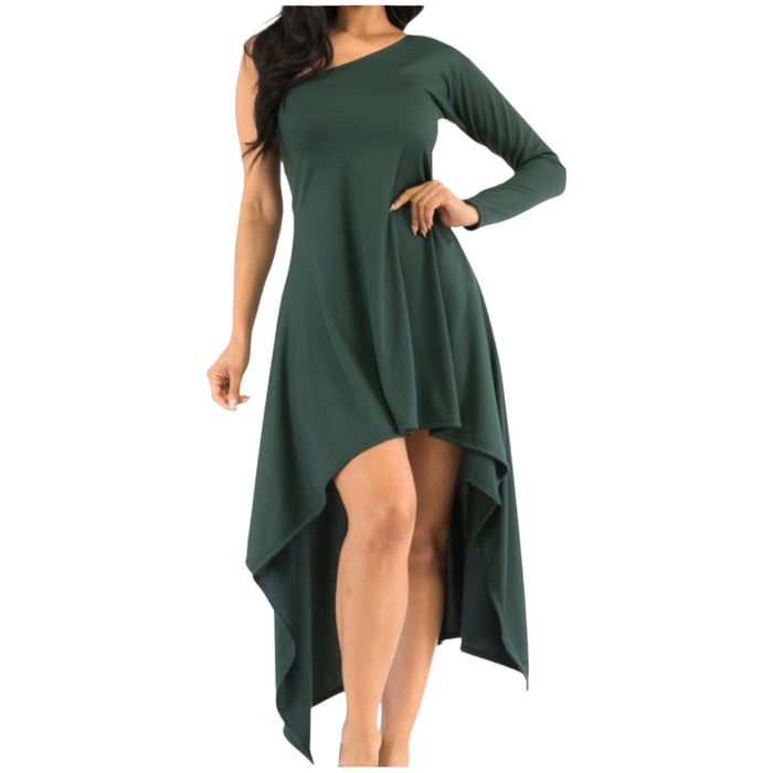 Plus Size Women’s Emerald Green One Shoulder Dress - Fabulously Dressed Boutique 