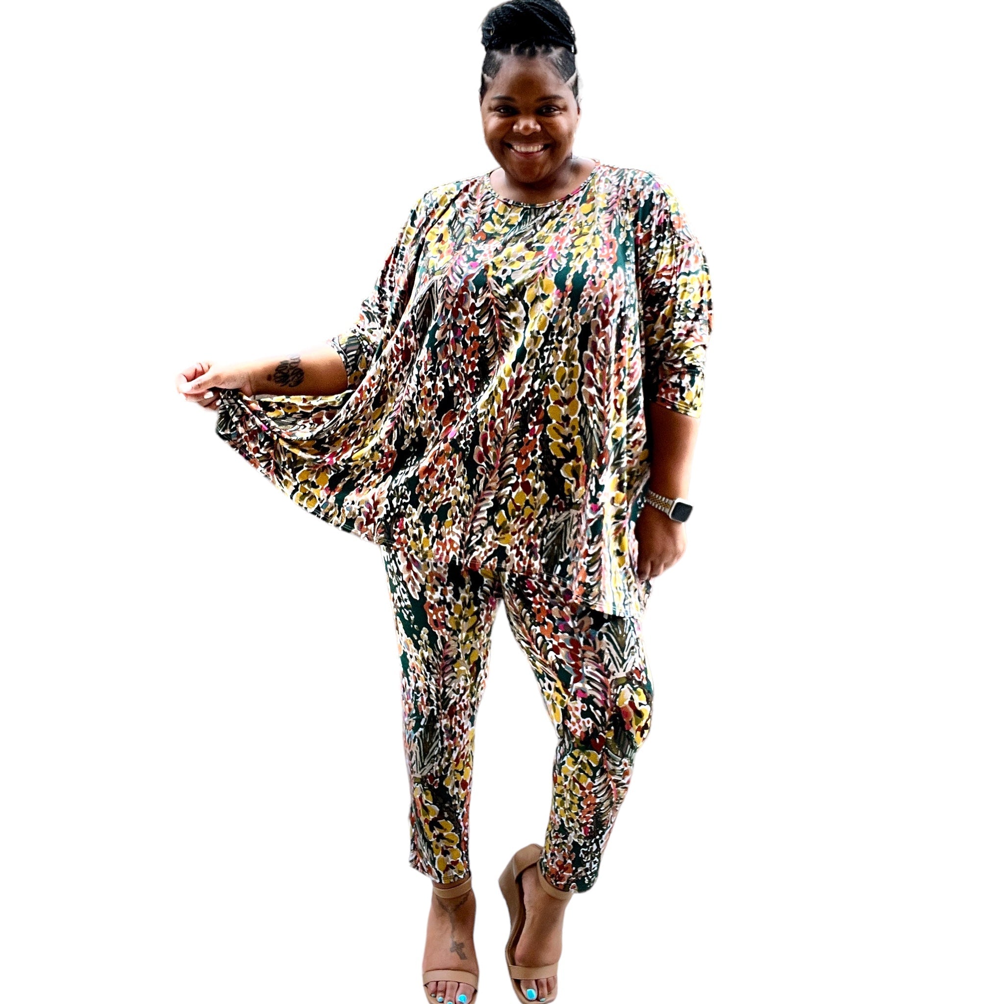 Plus Size Women’s Multicolored Leggings Set - Fabulously Dressed Boutique 