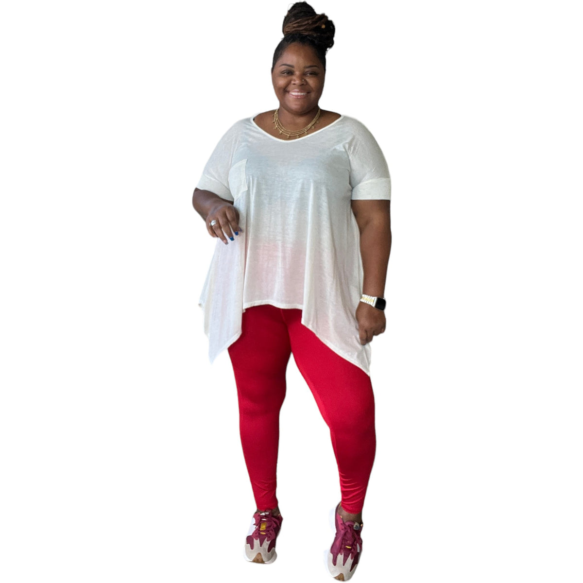 Plus Size Women's Red Compression Leggings - Fabulously Dressed