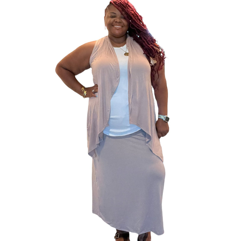 Plus Sleeveless Draped Open Front Cardigan - Fabulously Dressed Boutique 