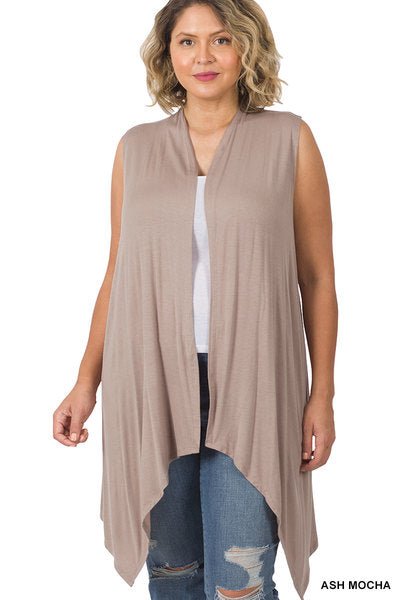 Plus Sleeveless Draped Open Front Cardigan - Fabulously Dressed Boutique 