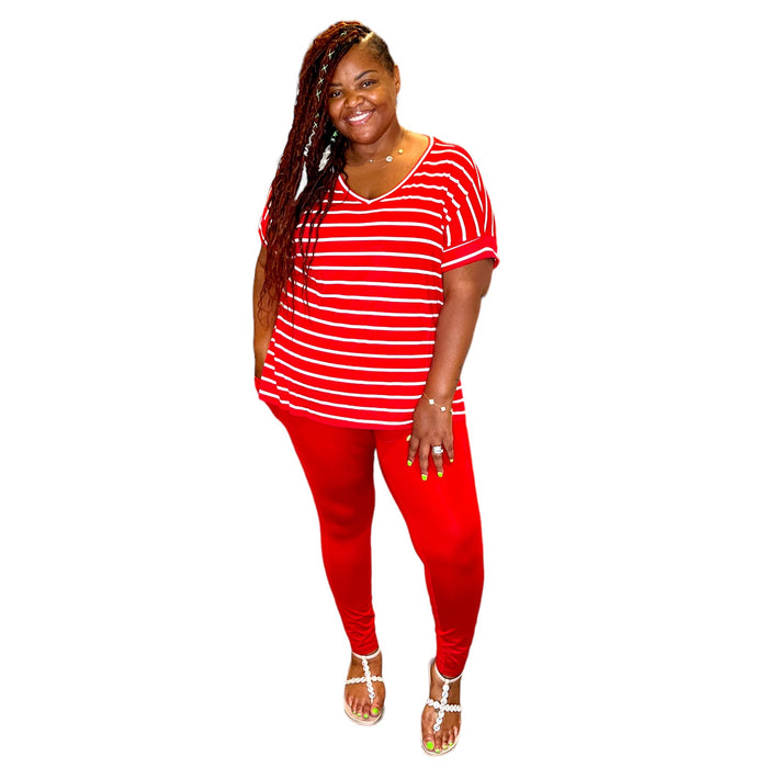Plus Striped Top Legging Sets - Fabulously Dressed Boutique 