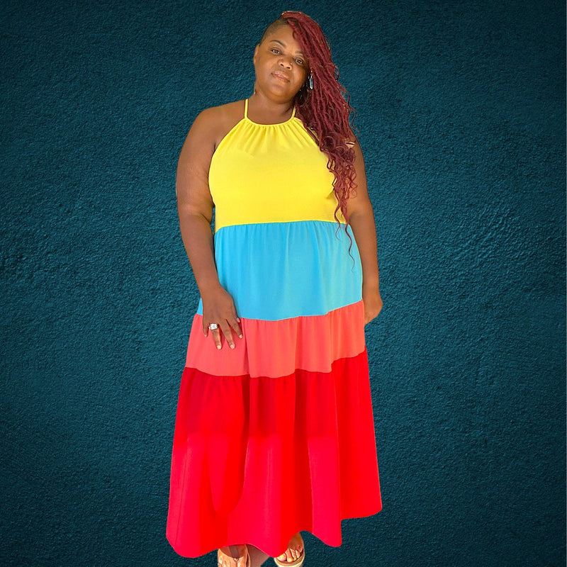 Rainbow Plus Size Tiered Maxi Dress Rainbow Plus Size Tiered Maxi Dress