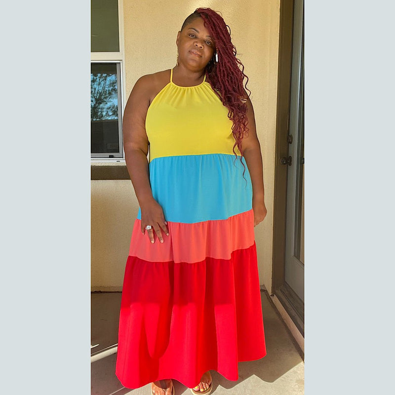 Rainbow Plus Size Tiered Maxi Dress - Fabulously Dressed Boutique 