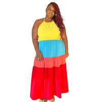 Rainbow Plus Size Tiered Maxi Dress - Fabulously Dressed Boutique 