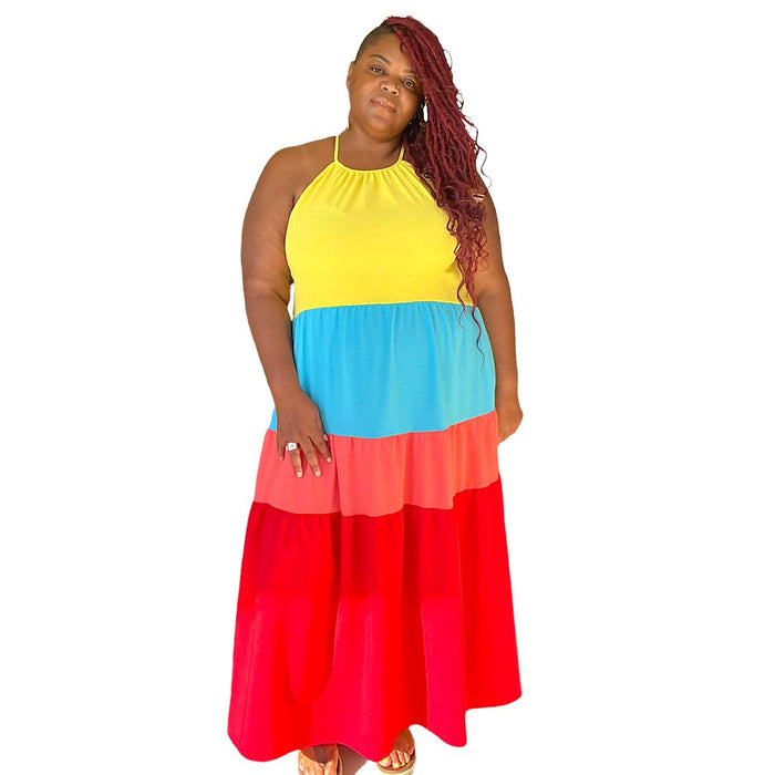 Rainbow Plus Size Tiered Maxi Dress - Fabulously Dressed Boutique 