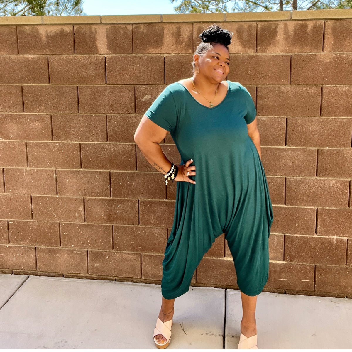 Sassy Women's Harem V-Cut Jumpsuit - Fabulously Dressed Boutique 