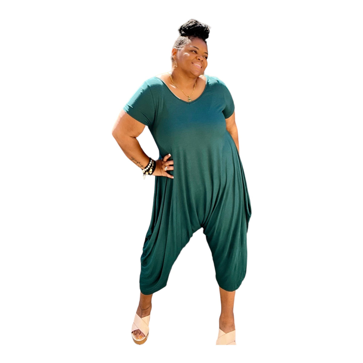 Sassy Women's Harem V-Cut Jumpsuit - Fabulously Dressed Boutique 