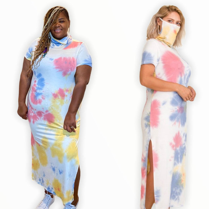 The Cara Tie Dye Dress With Attached Mask - Curvy dresses