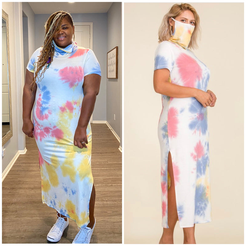 The Cara Tie Dye Dress With Attached Mask - 1X - Curvy 
