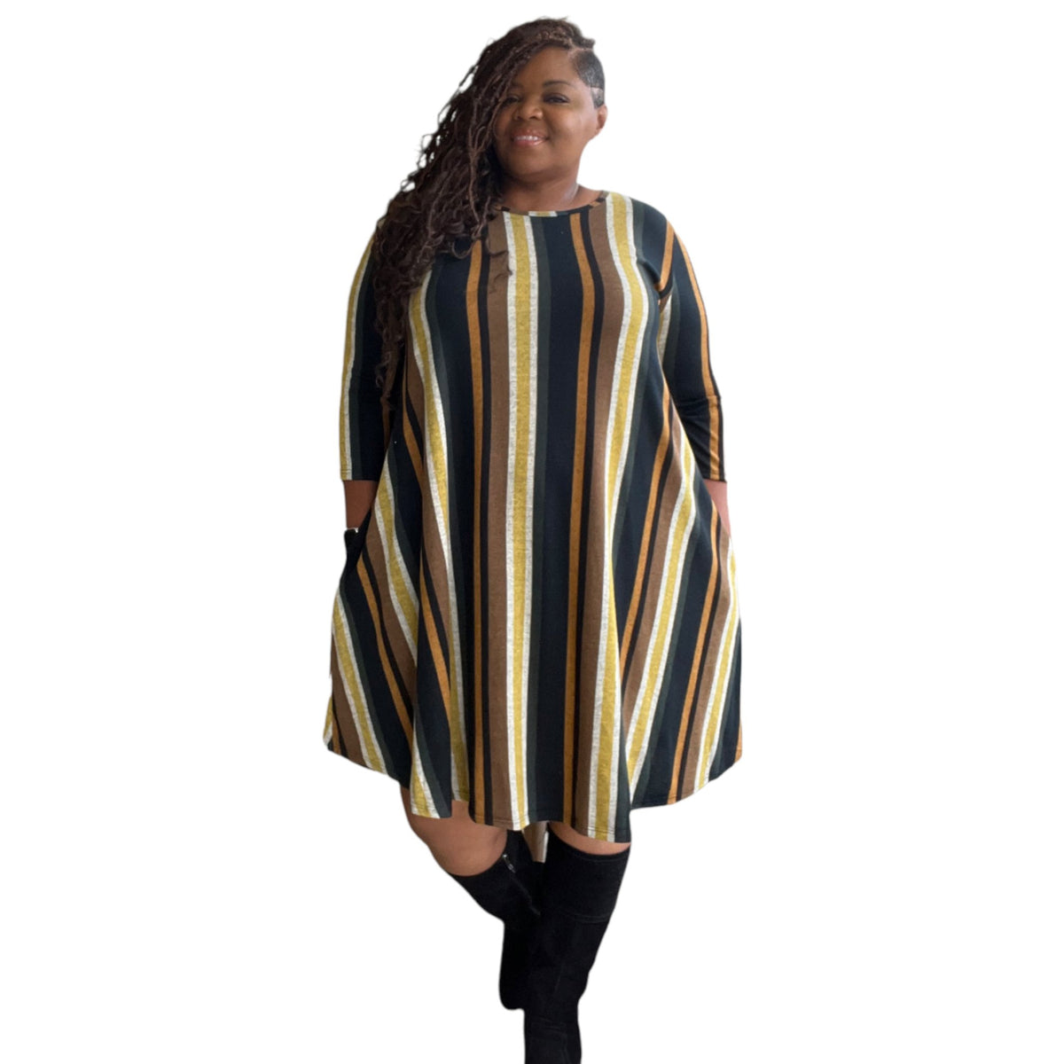 The Carrie Striped Midi Dress (extended sizes) - Fabulously Dressed Boutique 