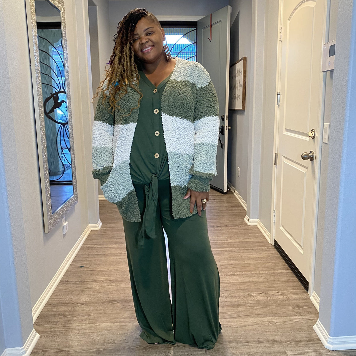 The Cozy Green Stripe Sweater - sweaters