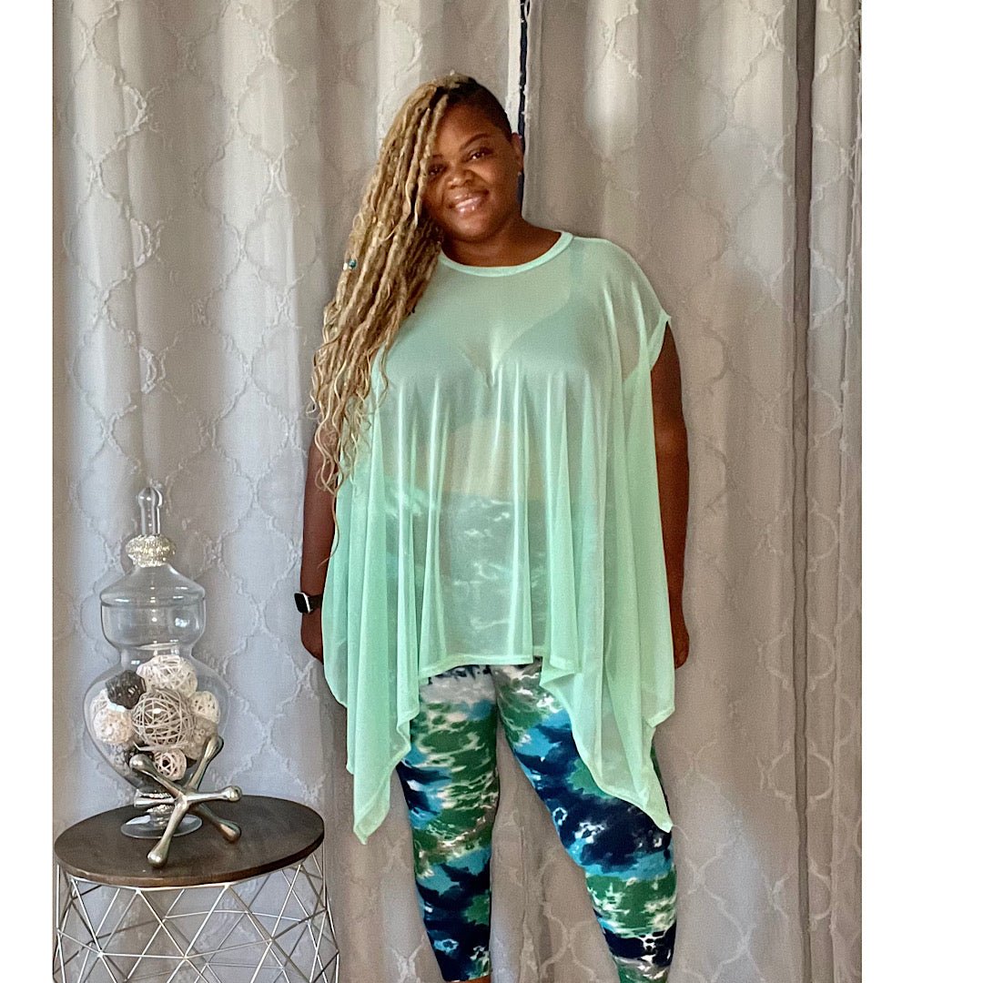 The Mint Mesh Draped Poncho Top - Fabulously Dressed Boutique 