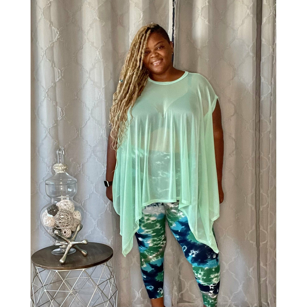 The Mint Mesh Draped Poncho Top - Fabulously Dressed Boutique 