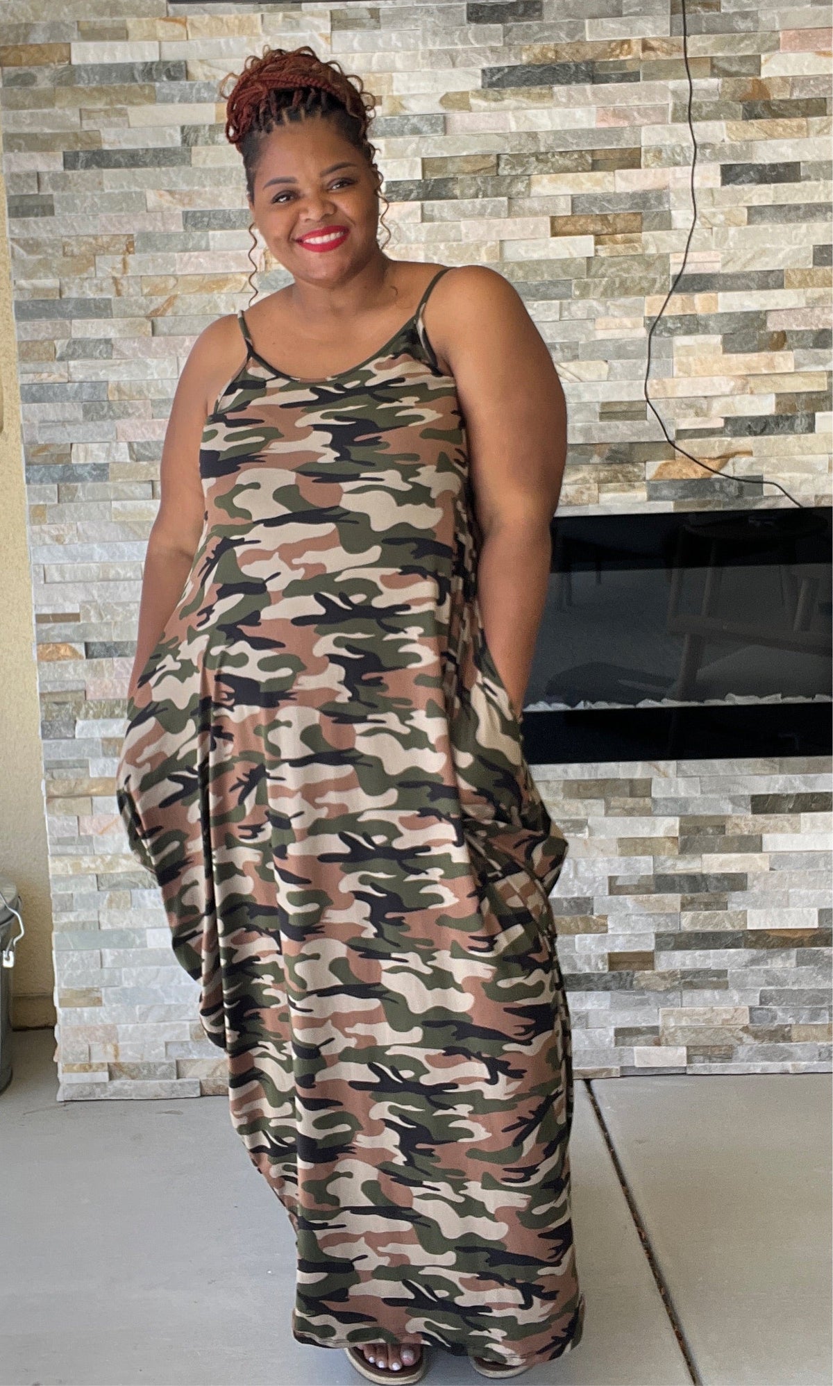 The Mira Camoflauge Maxi Dress With Pockets - Fabulously Dressed Boutique 
