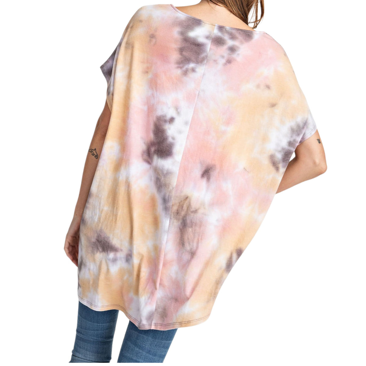 Tie Dye Printed Asymmetric Hemline Top With Leggings - Fabulously Dressed Boutique 