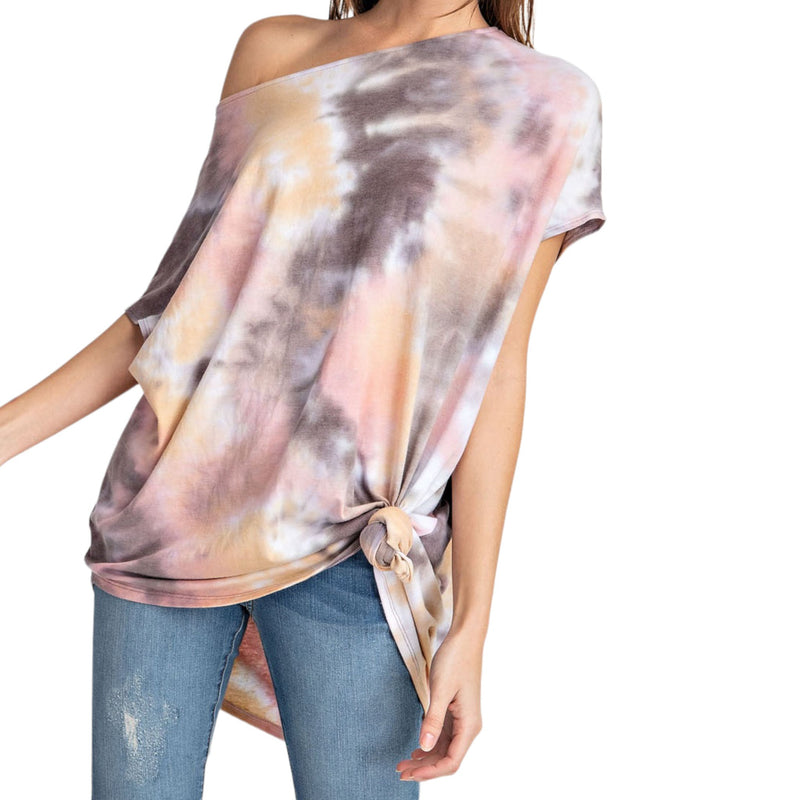 Tie Dye Printed Asymmetric Hemline Top With Leggings - Fabulously Dressed Boutique 