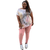 Tie Dye Printed Asymmetric Hemline Top With Leggings - Fabulously Dressed Boutique 