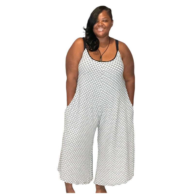 White Black Plus Size Wide Leg Jumpsuits - Fabulously Dressed Boutique 