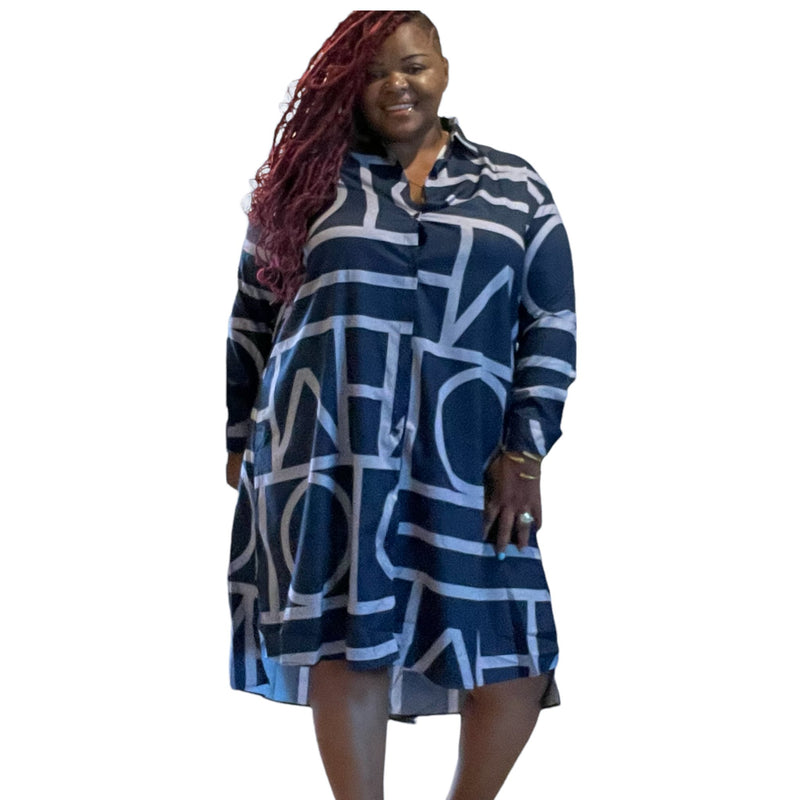 Womens Button Down Geometric Dress - Fabulously Dressed Boutique 
