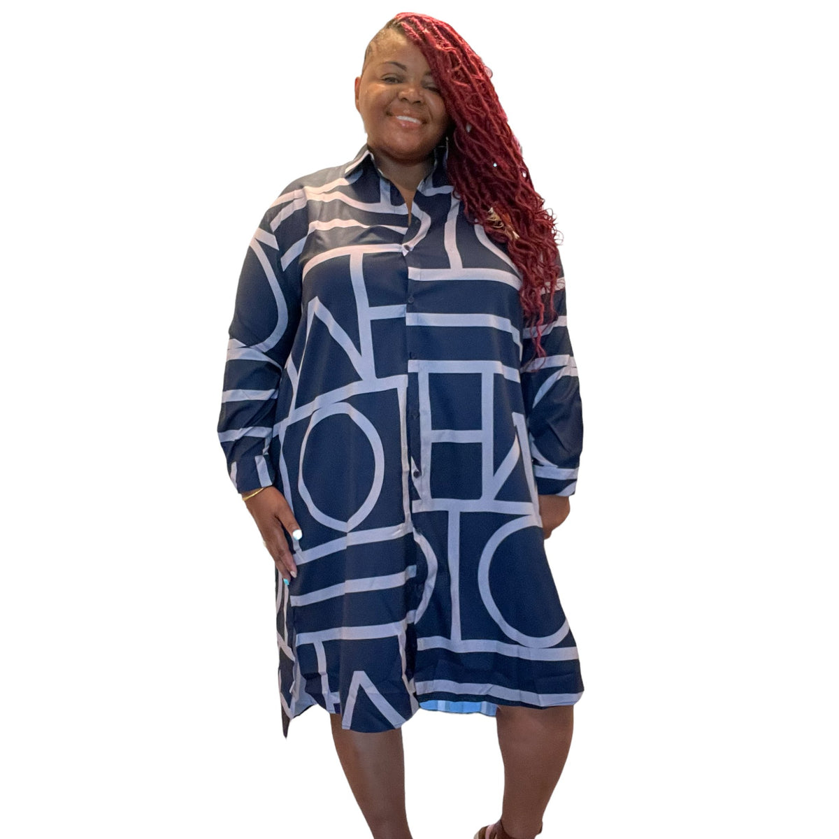 Womens Button Down Geometric Dress - Fabulously Dressed Boutique 