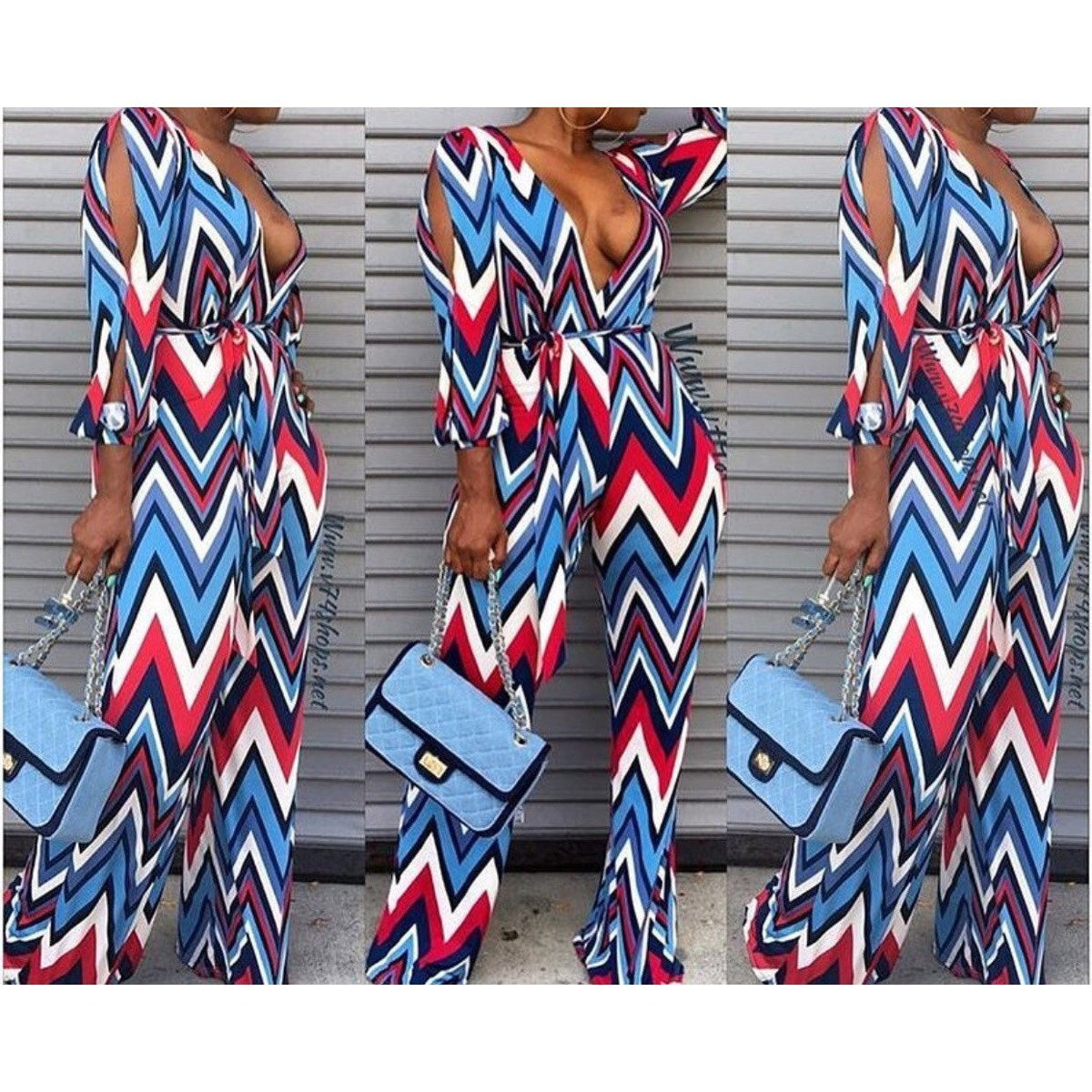 New Chevron Print Open Sleeve Jumpsuit - Fabulously Dressed Boutique 