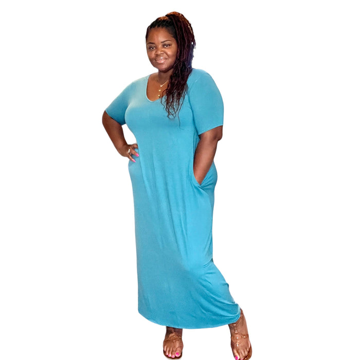 Women's Everyday V-neck Maxi Dress With Pockets - Fabulously Dressed Boutique 