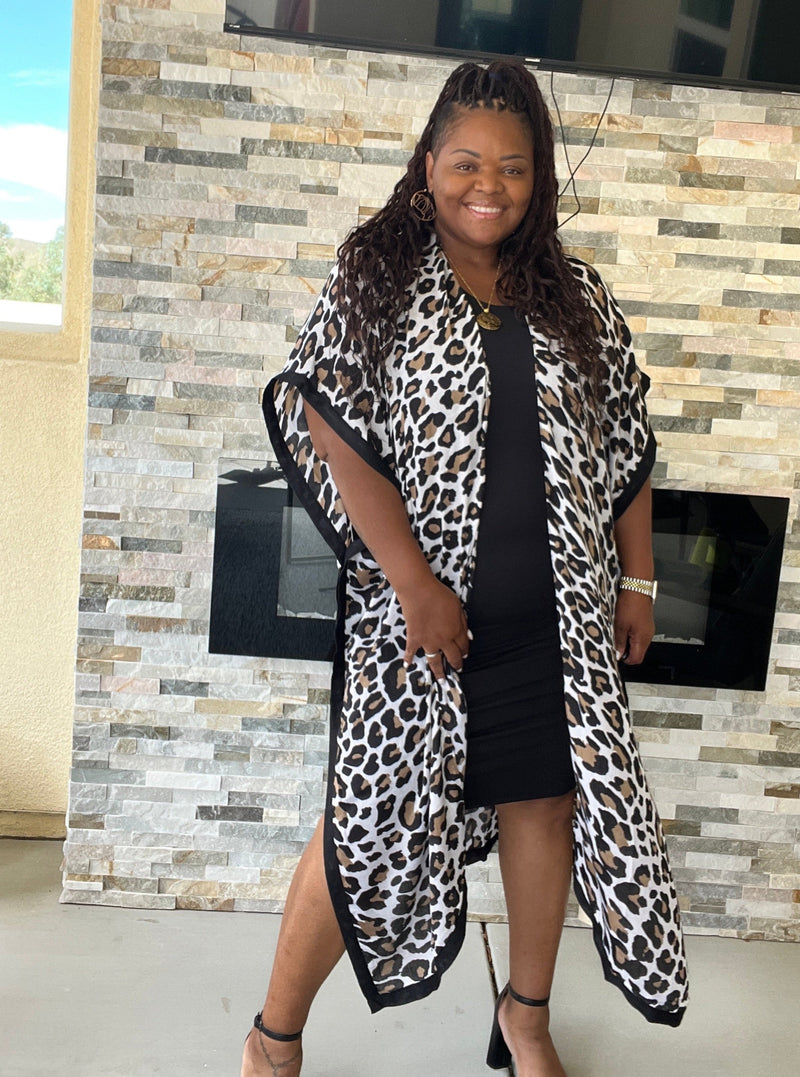 Women's One Size Long Open Front Leopard Print Kimono - Fabulously Dressed Boutique 