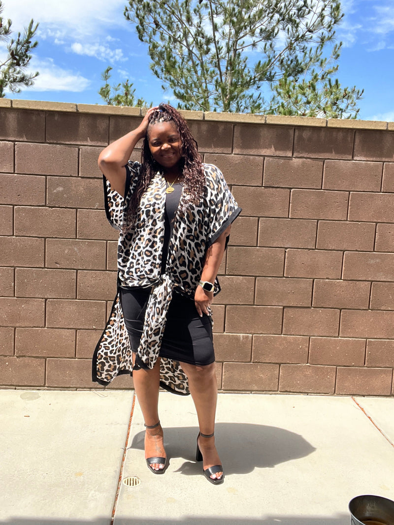 Women's One Size Long Open Front Leopard Print Kimono - Fabulously Dressed Boutique 