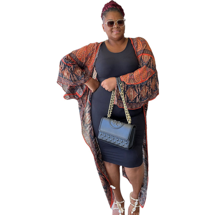 Women’s Paisley Print Side Slit Kimono - Fabulously Dressed Boutique 